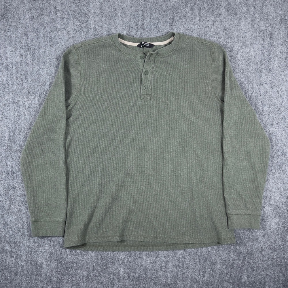 Member's Mark Thermal Henley Mens XL Green Waffle Knit Long Sleeve Shirt